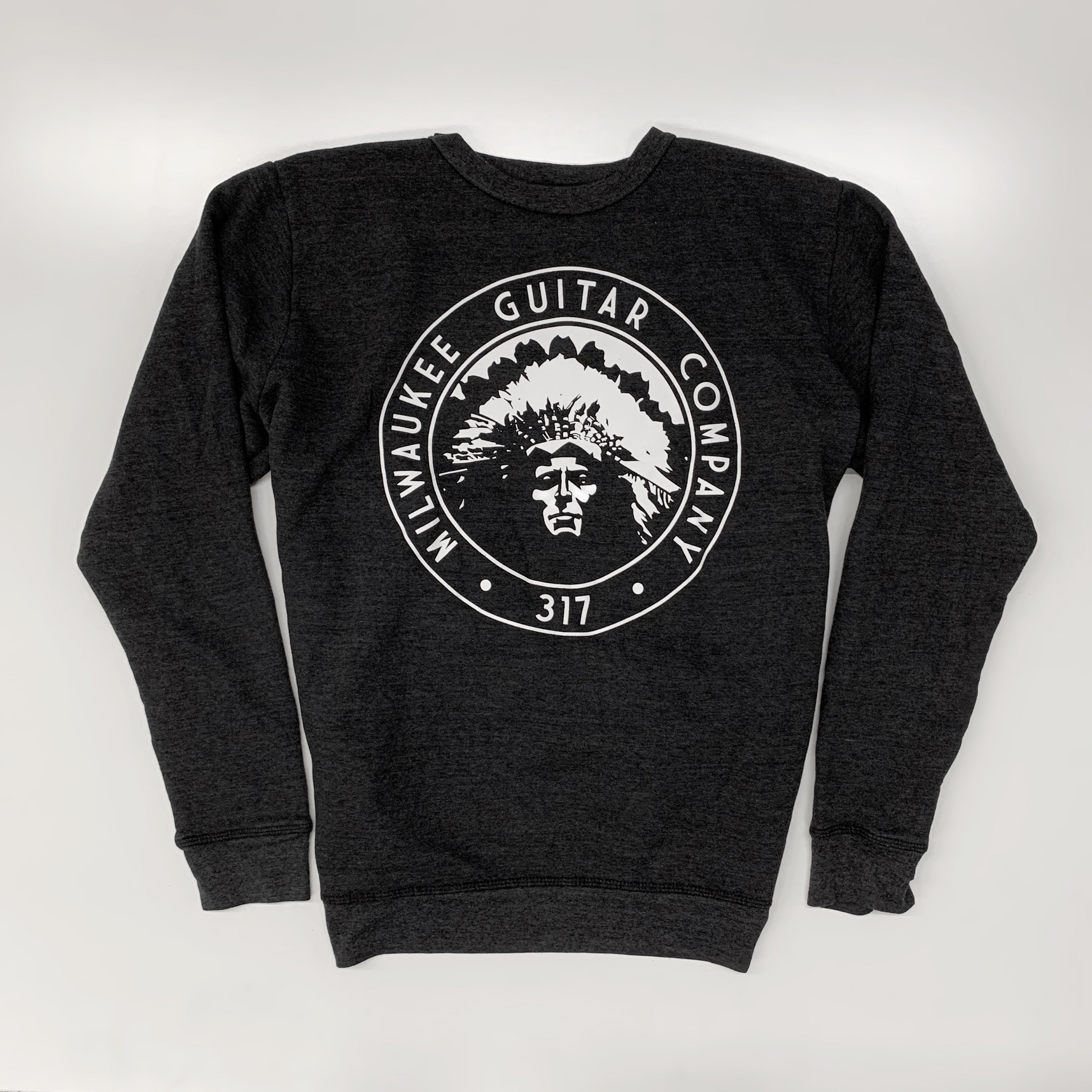 milwaukee, mke, home, mkehome, milw, milw., brew, city, cream, brewcity, creamcity, miltown, native, american, chief, indian, logo, guitars, guitar, company, co. , co, sweat, shirt, sweatshirt, heavy, weight, cotton, blend, tri, heather, charcoal, black, classic, crew, neck, crewneck, soft, comfortable, graphic, logo, art, design, artistic, print, printed, merchandise, gear, apparel, black, grey, white, charcoal, cotton, blend, made, in, usa, u.s.a., united, states, of america, american